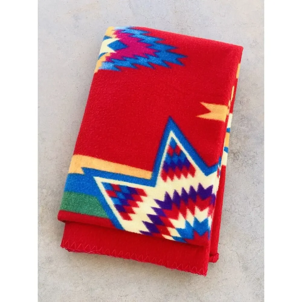 St Labre Indian School Montana Blanket Southwestern Throw Red Blue Green 34x46”